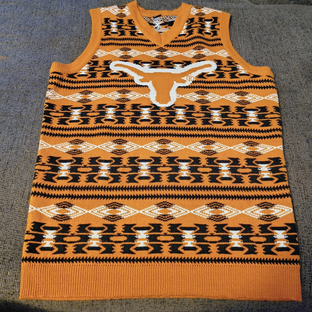 V-Neck Orange and Black Geometric Sweater